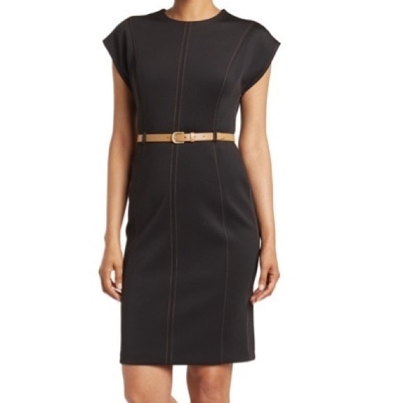 Calvin Klein Dresses & Skirts - Calvin Klein Midnight Blue Dress with Beige Belt